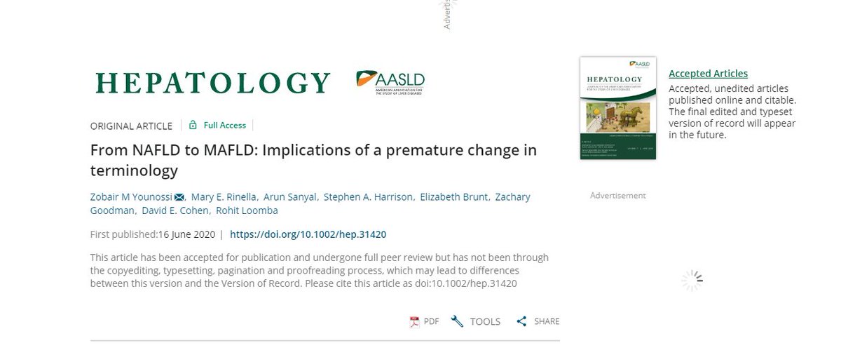 I think this Hepatology article is a more nuanced: they think the change to MAFLD is "premature". But Drs. Younossi, Rinella and Sanyal also co-authored the Statements recommending the change! Guys what do you really think?