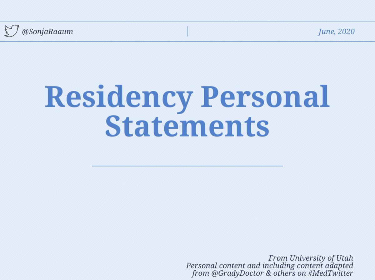 Hey  #MedStudentTwitterIt's that time of year again - preparing applications for residency. Let's talk about how you can use the personal statement to your advantage!(preview to the pep talk I'm giving  @UofUInternalMed students tonight!)