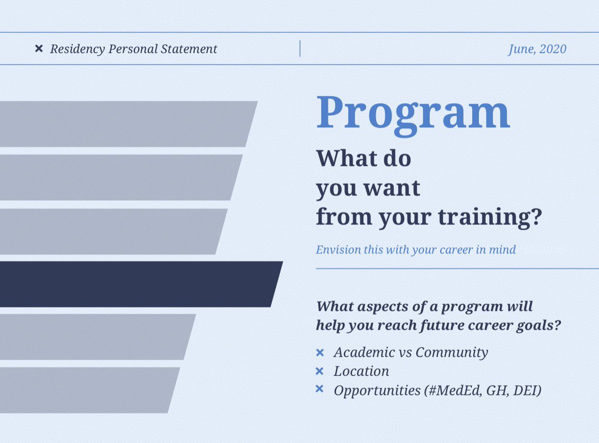 5/Now, what are you looking for in training? Defining this will help you write but also help you prepare for interviews.Note - PDs recognize that none of this is set in stone. But it's helpful for them to see to ensure they can deliver what you’re looking for!