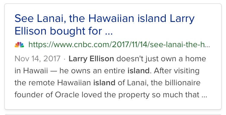 3/ LARRY ELLISONOracle (think about that word) founder, 6th richest in worldPlays both sides of politics, held Trump fundraiser Owns remote islandis a pilot, cited for violating late night take-off rulesAlso owns a MiGAlso owns superyachts