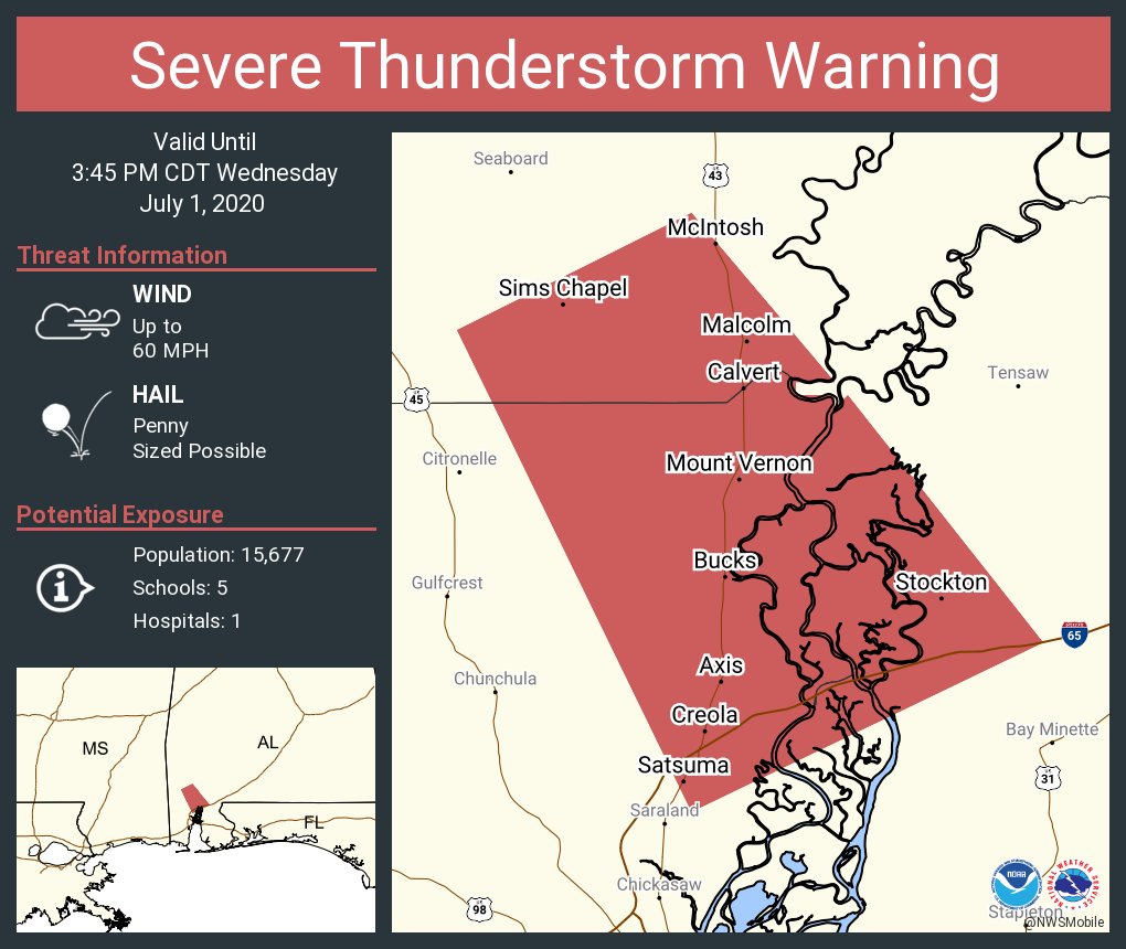 Severe Thunderstorm Warning including Satsuma AL, Creola AL, Mount