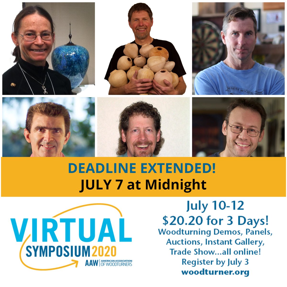 DEADLINE EXTENDED! Register for the Symposium by Midnight on July 7th, and join the 2,000+ turners who have already signed up! 
The deadline for the Virtual Instant Gallery Slideshow is still July 3--act now if you want your piece included!