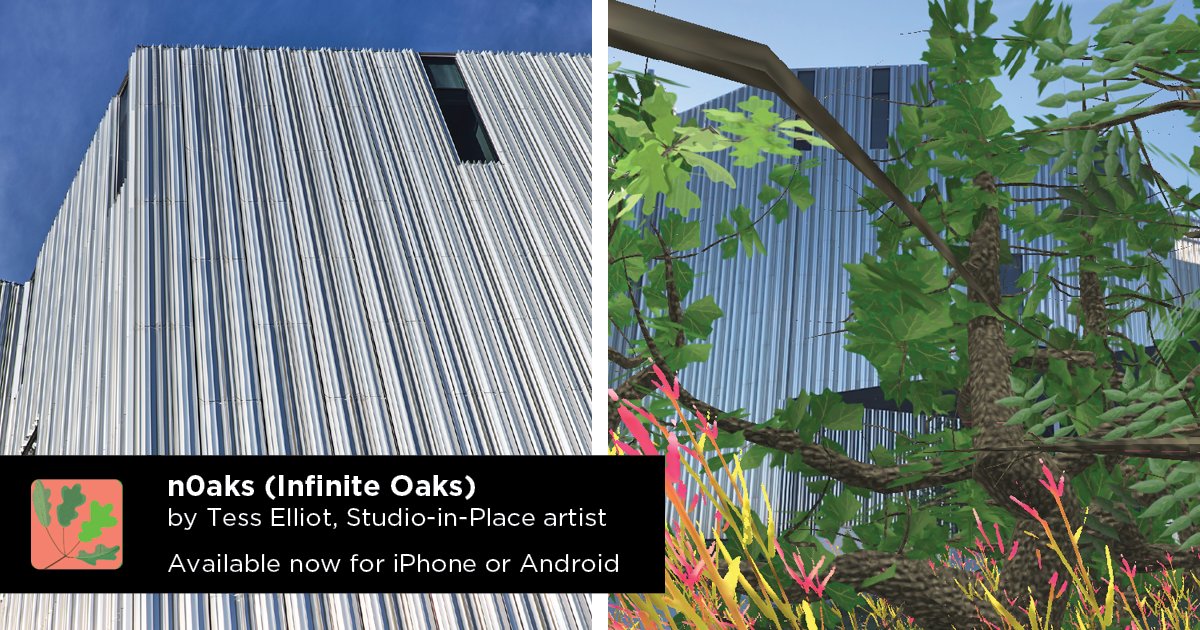 OKContemporary's tweet photo. Branch out with the new augmented reality (AR) app from #StudioInPlace artist Tess Elliot! 🌳 Find 30 portals across the OKC metro where you can virtually introduce native ecology like blackjack oaks and other species. Download it and read more at https://t.co/lYw3JhYi9P! https://t.co/f7GdhQQpq0