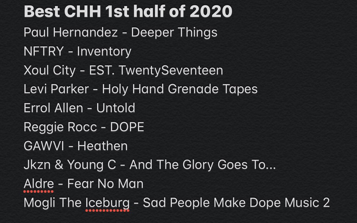 LucDiMarzio's tweet photo. Here’s my running list of top 10 CHH projects (1st half of 2020): who do I need to hear? Who’s on yours? https://t.co/RBs6KkY2xi