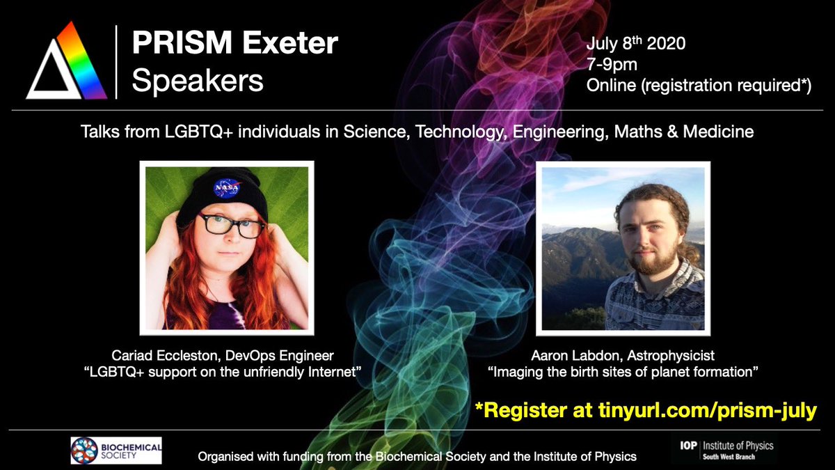 PRISMexeter's tweet image. Join us on July 8th (7-9pm) for our next #PRISMspeakers event, featuring #LGBTscience from @cariadeccleston &amp;amp; @AstroAaronL. Register at tinyurl.com/prism-july. #LGBT+ allies welcome. 
More info: eventbrite.co.uk/e/prism-speake… #LGBTinSTEM #QueerSTEM #diversityinstem #Exeter 🏳️‍🌈📲🔭