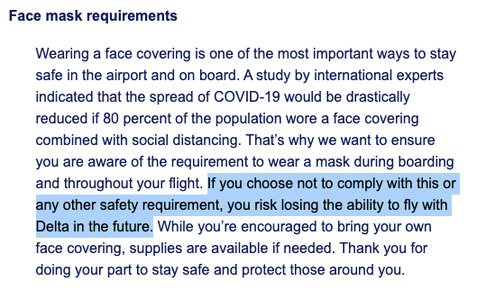 mbergelson's tweet image. I've been a big fan of @Delta for years. More grist for the mill - this note from their CEO stating unequivocally that you might lose your ability to fly with them in the future if you flaunt their safety requirements, e.g., choose not to wear a mask.