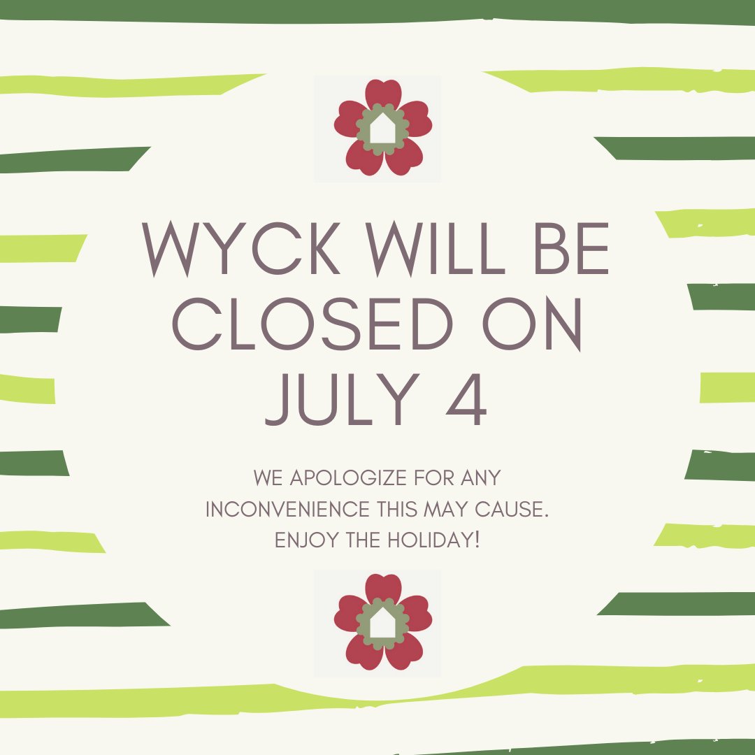 Wyck will be closed this Saturday, July 4th. We hope to see you during our open hours this week, Thursday and Friday 12pm - 5pm. Stay safe this weekend! #germantown #historicgermantown #historicsite #fourthofjuly
