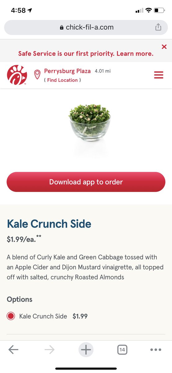 cjw_superstar's tweet photo. @ChickfilA THIS is a small kale crunch salad? I call false advertising, I just paid $2 for like three pieces of kale...Perrysburg, OH https://t.co/8MZuOXl9ds