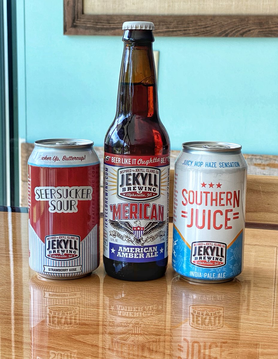 jekyllbrewing's tweet photo. We are getting close to the 4th of July and we have the beers you need to celebrate this year! Cheers to the 4th with Southern Juice IPA, 'Merican amber ale, and our Seersucker Sour Strawberry Gose!
#jekyllbrews https://t.co/7qyUNbsnA9