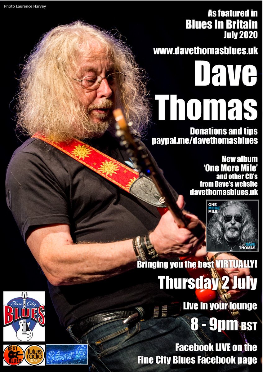 Tomorrow Thursday 2 July 8pm UK Dave Thomas for Fine City Blues LIVE on our Facebook page.