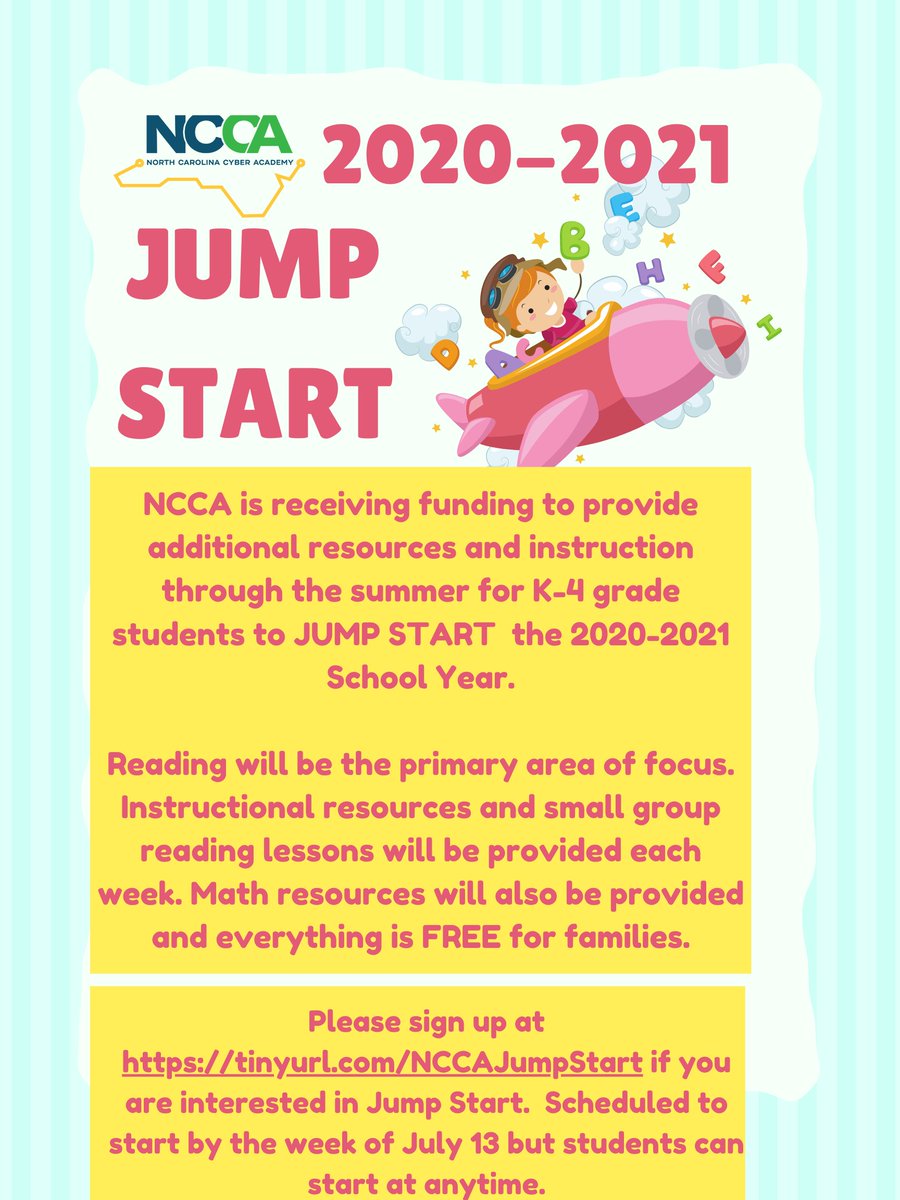 NCCA Summer Jump Start Sign Up at  tinyurl.com/NCCAJumpStart