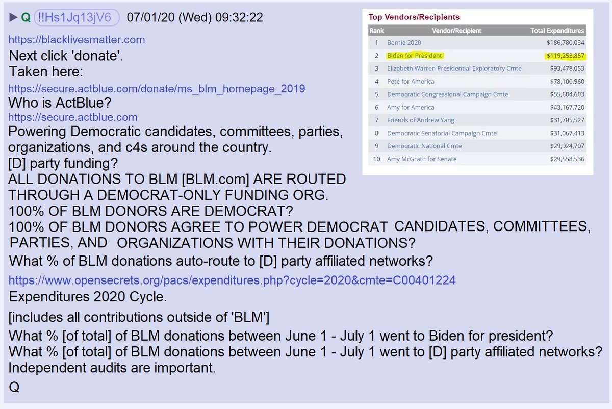 11) Q provided a roadmap that helps uncover where the money goes that is donated to Black Lives Matter.