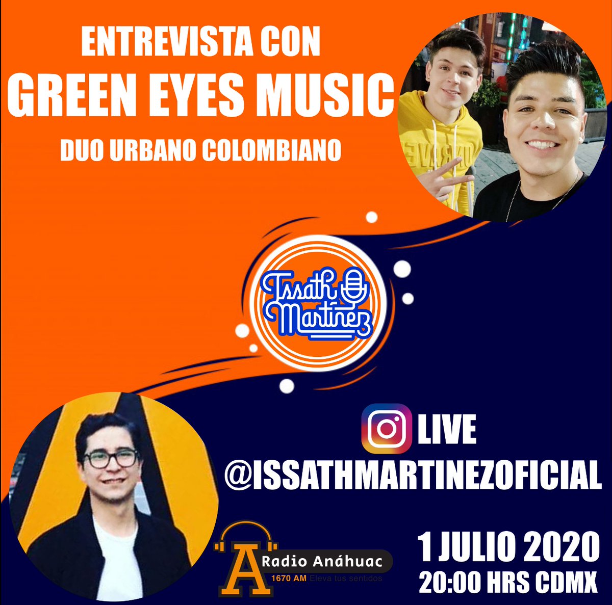 #Hoy entrevista en <a href="/elgarage1670am/">El Garage 1670 AM</a> con el dueto #GreenEyes a través de #IGLive. <a href="/issathmartinez/">Issath Martínez</a> conversará con ellos sobre su trayectoria y proyectos. ¡No te lo pierdas! 20:00 hrs

#RadioAnáhuac #1670AM