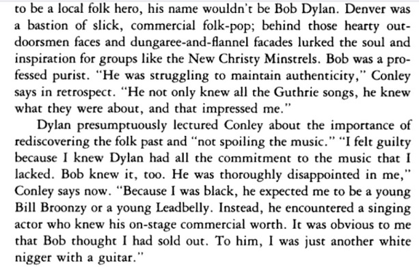 OK, took a little longer but we're back. Walt clearly dug the young hobo striving to be authentic but Walt said he felt like he let Bob down. (From DYLAN bio by Bob Spitz) 10/
