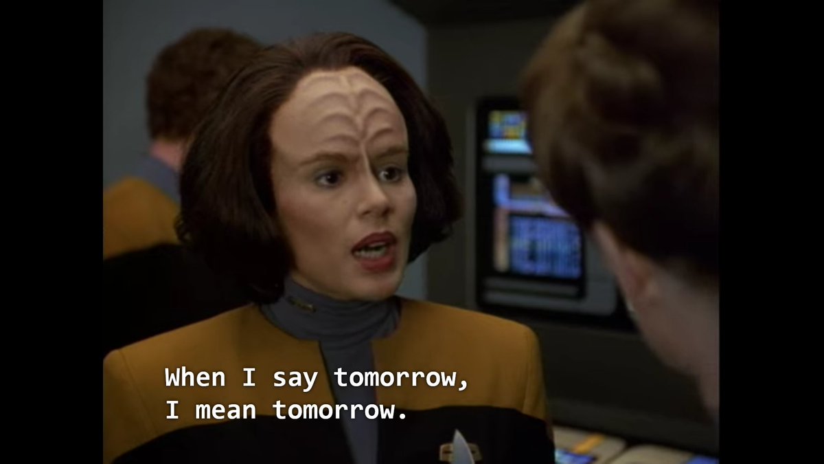 State of Flux; B'Elanna acts out every dev's and engineer's fantasy with regards to a demanding, overbearing manager. There's also something about them finding out a recurring background character is actually a spy, NBD