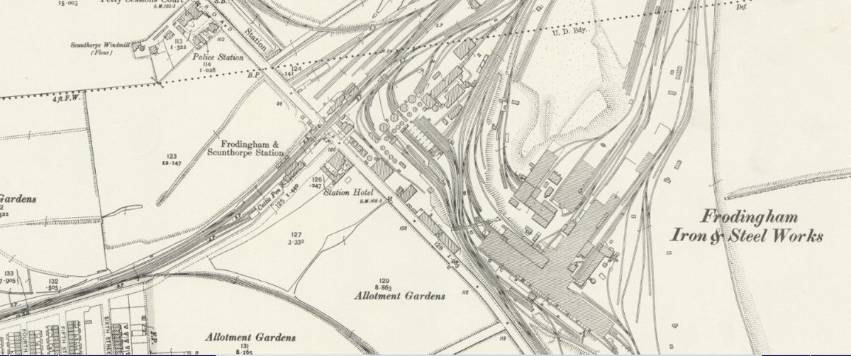 Sometimes consequences were more severe. On 20/04/1915 Great Central Railway goods guard Albert Scott, 24, was uncoupling wagons from his train at  #Frodingham.He walked too close to an adjacent branch of the Frodingham Iron & Steel Works.Map 1912 (c)  @natlibscotmaps  #SWOS20