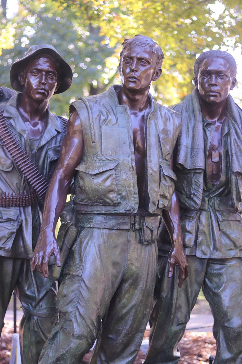 The Three Servicemen Statue is cast in bronze. Hart used 2,500 pounds of clay to make the statue. The statue itself is placed on a granite base, which makes it eight feet high.