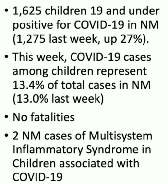 There's been a significant increase in cases among kids. Here are some other stats on  #covid and children in New Mexico from today's public address.