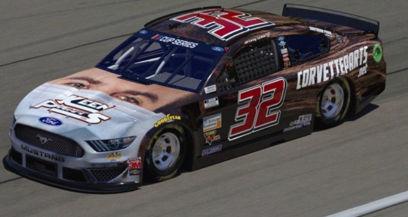  @OldSpice sponsored him last year and got him to put his face on the hood...topped it this year by running a similar scheme, but with a mask on. Mask cheerleaders should love this guy. How can you cancel a driver with a mask on his face on the hood of his car?