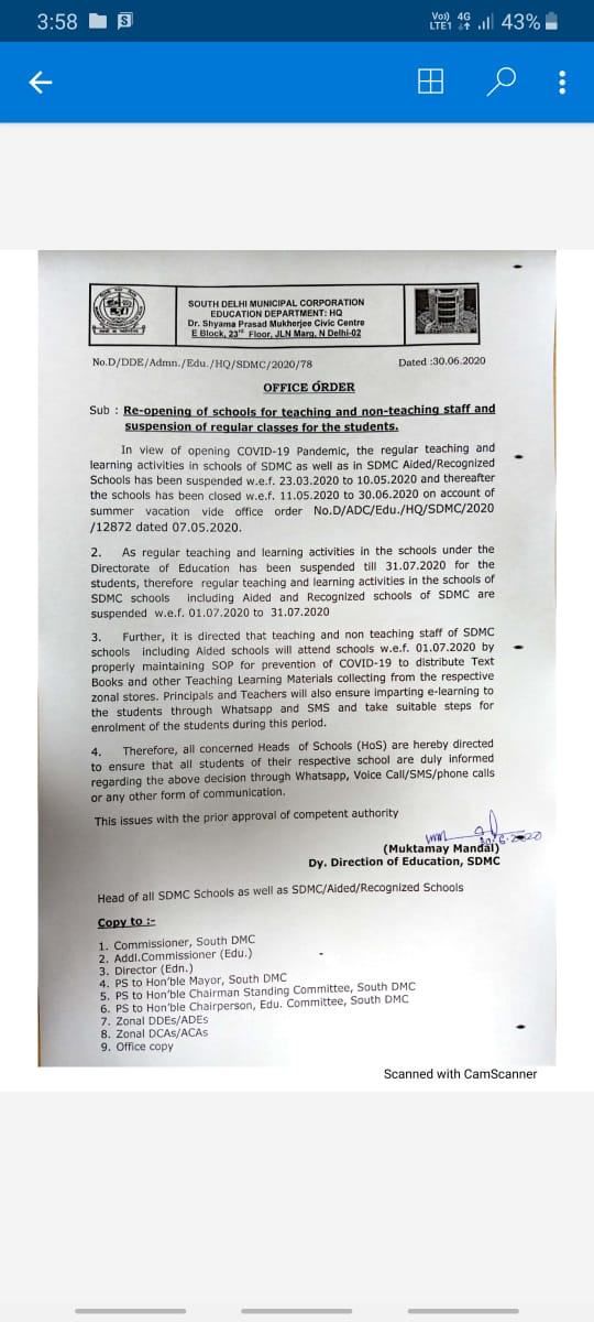 MCTA_RN_SOLANKI's tweet image. @GyaneshBharti1 @OfficialSdmc Sdmc व ndmc दोनों के आयुक्त आप है फिर नॉर्थ में Mha व delhi govt के आदेशों के अनुपालन में सभी स्कूल 31जुलाई तक बंद है फिर sdmc में क्यों खुले है क्या sdmc में महामारी नहीं है प्लीज अप संज्ञान ले,एक नियम लागू हो और सभी sdmc स्कूल आज से बंद होने चाहिए