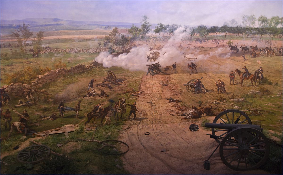 yet three days hence, on the eve of the nation's birthday, the battle is won - the high water mark of the Confederacy is market and repulsed, never to rise againStuart arrives on July 3rd with the Confederate cavalry - too little, too late (13 of 16)