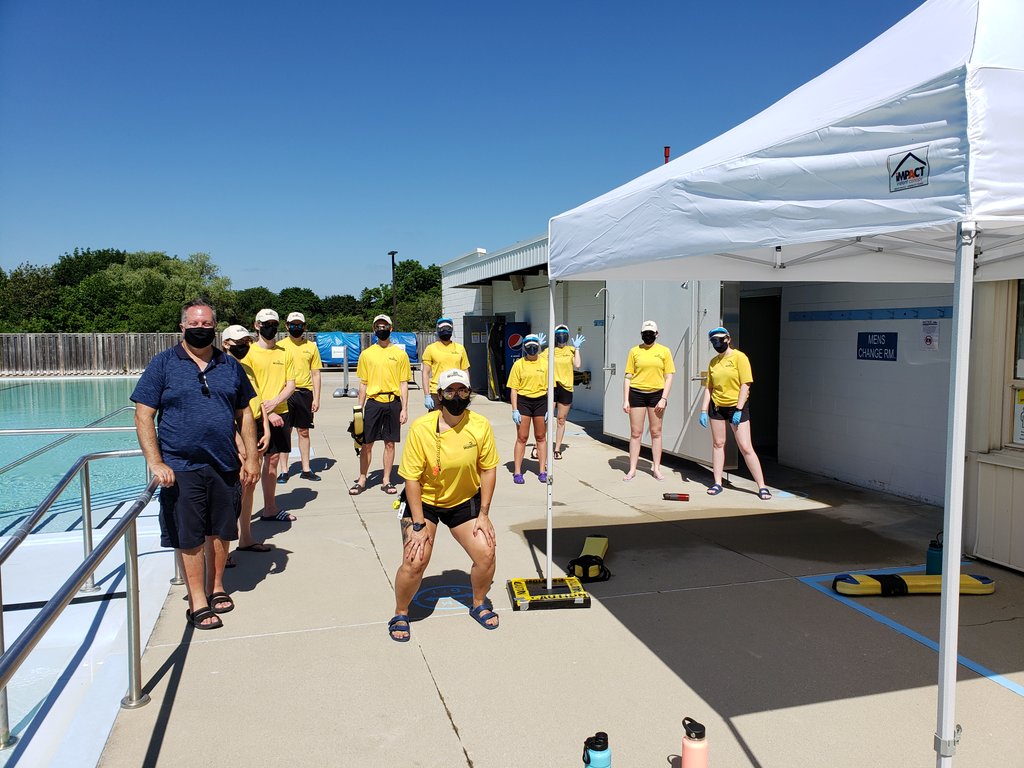 stevenscherrer's tweet photo. @citywaterloo Moses Springer pool staff ready to open the outdoor pool for public swim season.  Happy Canada Day! Welcome summer outdoor pool season. Be safe. https://t.co/mRas65bOGb