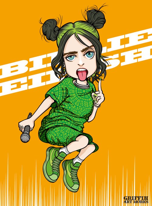 縦ノリするビリー アイリッシュ イラスト 似顔絵 絵描きさんと繋がりたい イソベタケシ Takeshi Isobeのイラスト