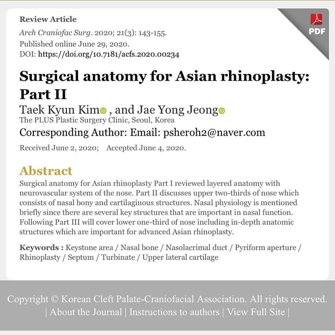 IstpOfficial's tweet image. Dr Jeong's article was published in the Archieve or Craniofacial Surgery journal on "Surgical Anatomy for Asian Rhinoplasty: Part II".
#istp #theplusplasticsurgery #koreanplasticsurgery #rhinoplasty #medical