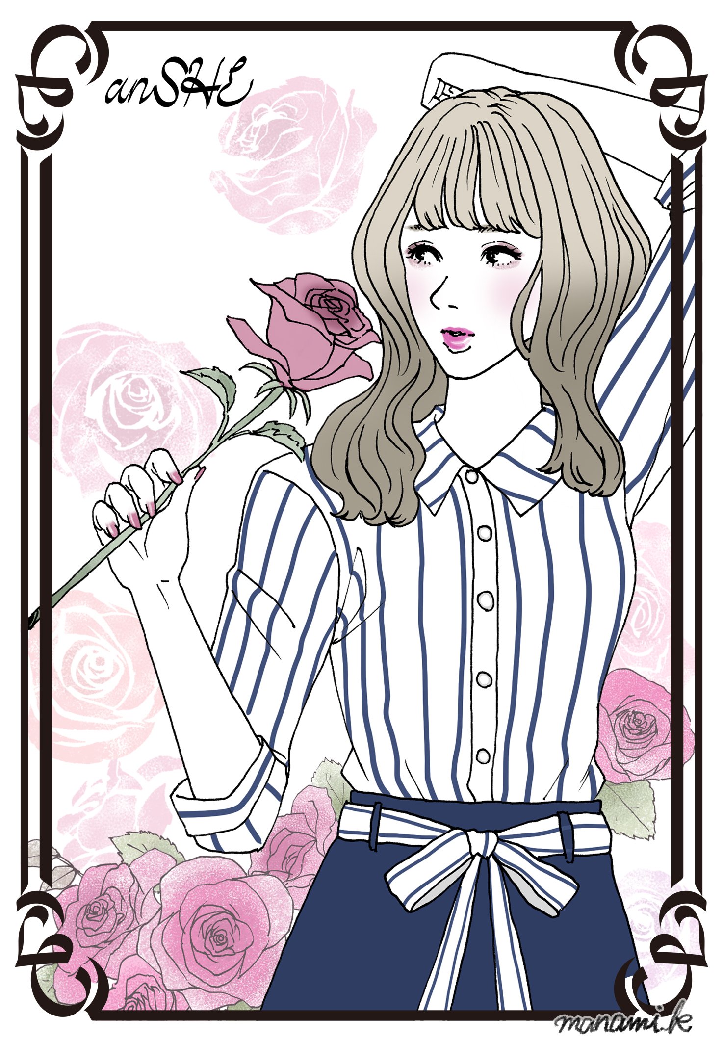 Manami K Ansheイラストコンテストに応募いたします Ansheイラストコンテスト Anshehopper イラスト ガールズイラスト おしゃれ かわいい バラ ファッション Anshe T Co 3n9nbqunf0 Twitter