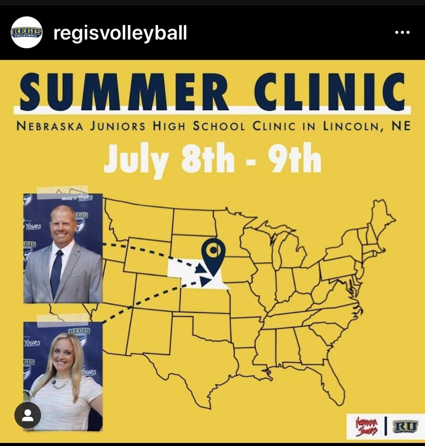 NEBJRSVB1's tweet image. Join us as we welcome @RegisVolleyball for a High School Clinic July 8th &amp;amp; 9th
Register here: nebraskajuniors.leagueapps.com/camps