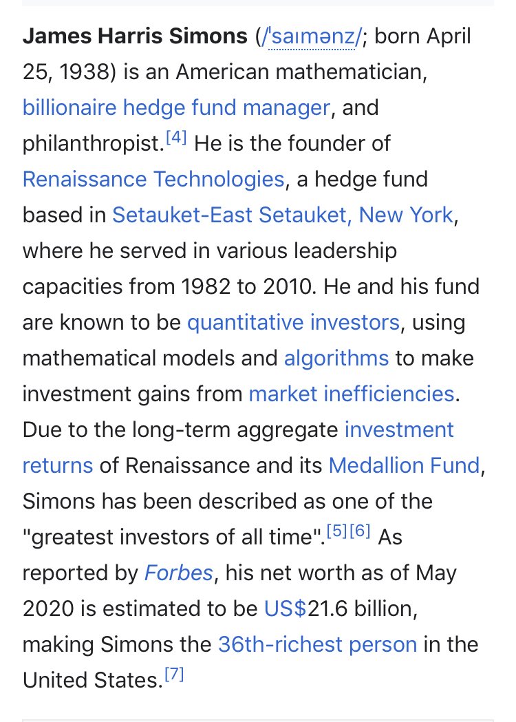 6/ JIM SIMONSHEDGE FUND MGR/MATHEMATICIANPlays both sides; donated millions to HRCFIRST WIFE WORKED WITH [BC] TO TRY TO END ELECTRONIC VOTINGStrong ties/collab. with $0r0$ in political activitiesSon killed at 36Cites “Animal Farm” when asked about personal life