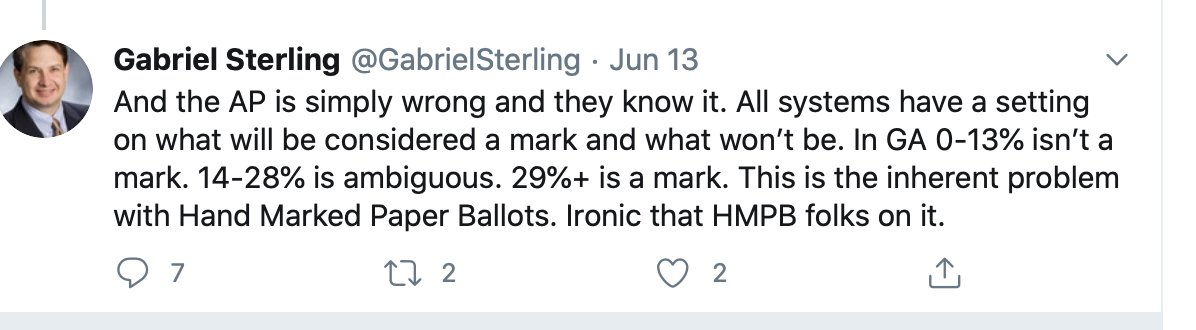 7/ There is no reason to suppress the counting of non-uniform votes. The Dominion scanner detects there votes, records them, and could count them accurately, but the SOS turned on software to NOT count the votes as their tweet below indicates. But it's in conflict with GA law.