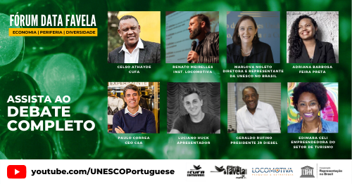 UNESCOBrasil's tweet photo. #FórumDataFavela #DataFavela
Economia, Periferia e Diversidade
@CUFA_Brasil @i_locomotiva 

Quem não pôde assitir, veja o debate completo:
https://t.co/HfCCJDQS7r https://t.co/aimwCzc0Bj