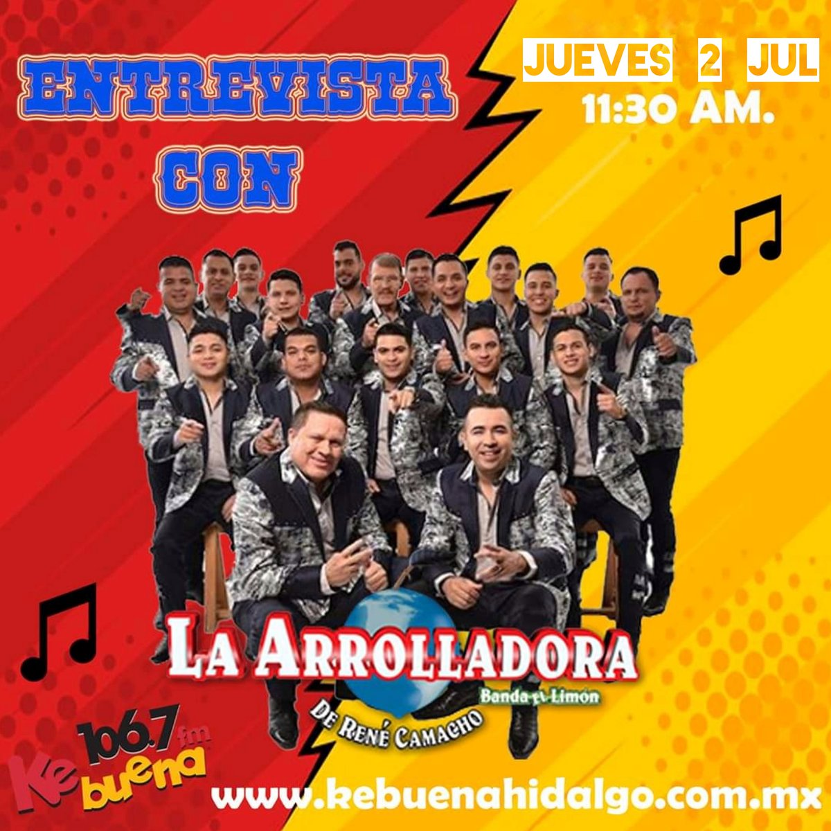 ¡No te pierdas mañana la entrevista de La <a href="/Arrolladora/">La Arrolladora</a> banda limón🎶❤️🎹🥳