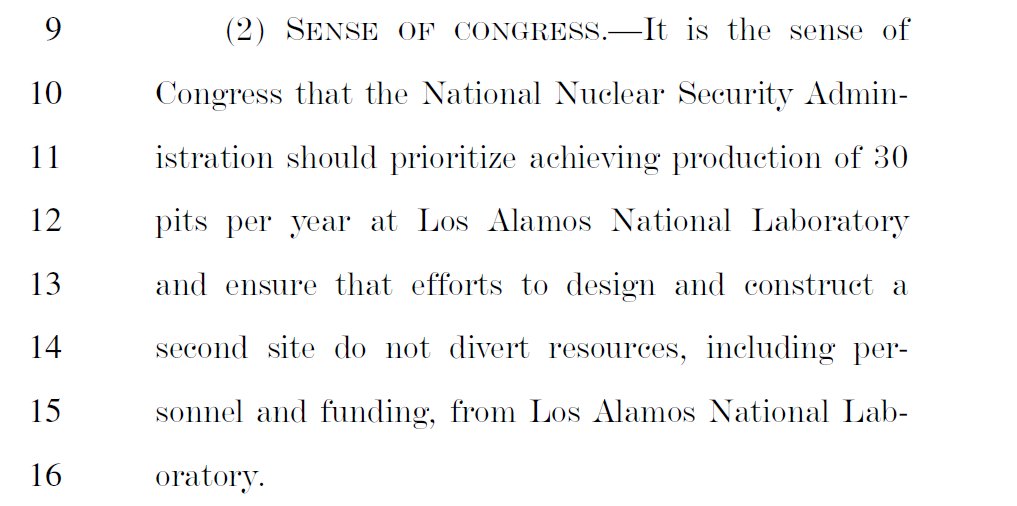 Couple nukey amendments popped up in the 7 o'clock (eastern US) hour. @RepGaramendi offered and withdrew an amendment that was sort of a retread of a provision in last year's HASC NDAA: prioritize 30 pits a year at Los Alamos, deemphasize preparations for pits at Savannah River.