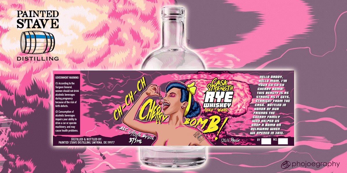 I’m so excited I can finally share my artwork for #CherryBomb a new limited release from the distilling wizards at <a href="/paintedstave/">Painted Stave</a> 🥃 
Reserve a bottle today!
Made with @procreate and @affinitybyserif Designer
#art #whiskey