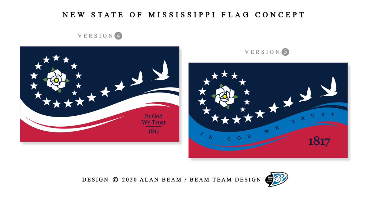BeamTeamDesign's tweet image. Thanks to @AllieWareWAPT and WAPT in Jackson (MS) for the publicity today... wapt.com/article/missis… Here is a pair of revised #RiverFlag designs that I thought were improvements to original. #TateReeves #msstateflag #msleg #mississippi #faithhill #blacklivesmatter @16WAPTNews