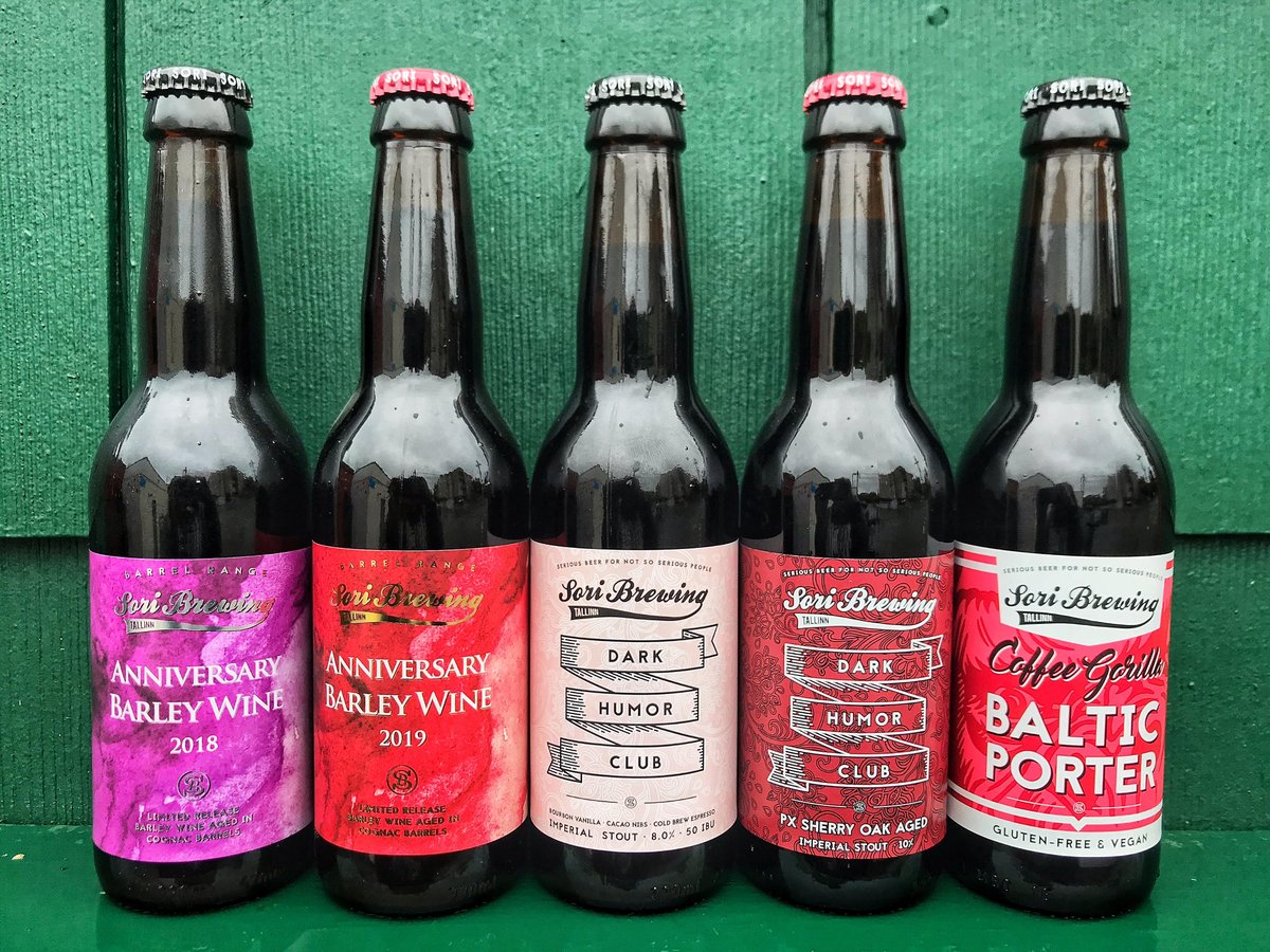 new in from Sori Brewing: 2018 Anniversary Barley Wine 11.2%~2019 Anniversary Barley Wine 11.2%~Dark Humor Club-Imperial Stout w/ bourbon vanilla,cacao nibs, cold brew espresso 8%~Dark Humor Club-PX Sherry Oak Aged Imperial Stout 10%~Coffee Gorilla Baltic Porter 7%