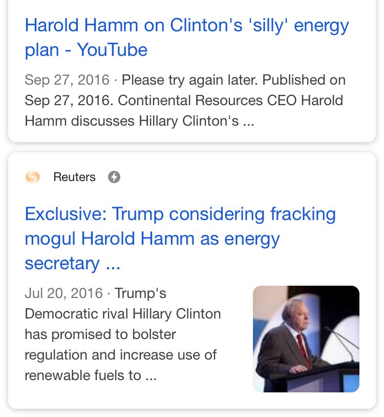 14/ HAROLD HAMMOIL MAGNATE Appears R; POTUS Trump considered him for Energy Sec.Appears to have been anti-Obama & anti-HRC for a long time; may be in pure self-interest due to their anti-fracking/oil interestsI got nothing right now - shame about the name
