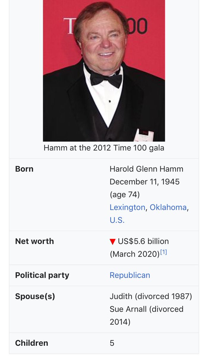 14/ HAROLD HAMMOIL MAGNATE Appears R; POTUS Trump considered him for Energy Sec.Appears to have been anti-Obama & anti-HRC for a long time; may be in pure self-interest due to their anti-fracking/oil interestsI got nothing right now - shame about the name