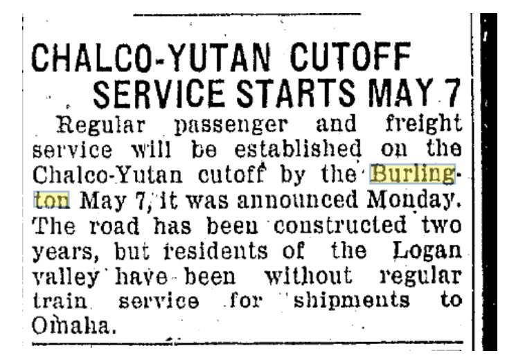 Finally, Burlington completed the Yutan-Chalco cutoff. And on May 7, 1923, it established regular passenger & freight service. Celebration. Relief.For about 8 months, the track worked fine. Passengers could go from Omaha to Fremont — or even Kansas City to Sioux City. 10/