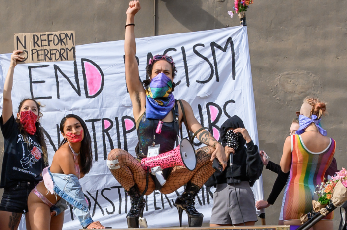 RollingStone's tweet photo. Black exotic dancers demand better treatment with "Stripper Strike" https://t.co/43W2FcZqkB https://t.co/hgCzf1o7Dk