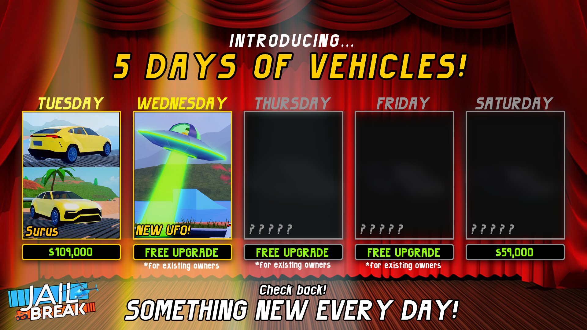 Badimo On Twitter 5 Days 5 Vehicles The 2nd New Vehicle Is A Refresh And It Is The Ufo This Refreshed Vehicle Is Now Bigger Than Before And Flies - roblox jailbreak best car roblox free play login