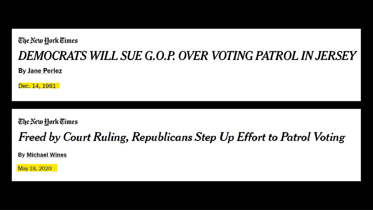 A  @GOP Voter Suppression  #TBThese  @nytimes headlines are 39-years apart, yet the theme of GOP-backed voter intimidation remains unchanged. How did we get here?