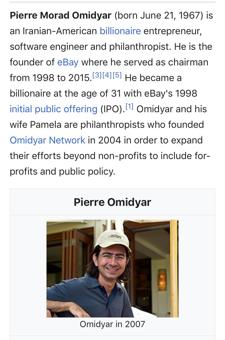 15/ PIERRE OMIDYARIRANIAN-AMERICANBIG ONEFounder of EBAYMULTIPLE VISITS TO WH & CONNECTED TO OBAMA POLICY MAKING PARTICULARLY UKRAINE“Omidyar used his philanthropic network to support the “Maidan Revolution” in Ukraine”Great articles to start (next tweet)