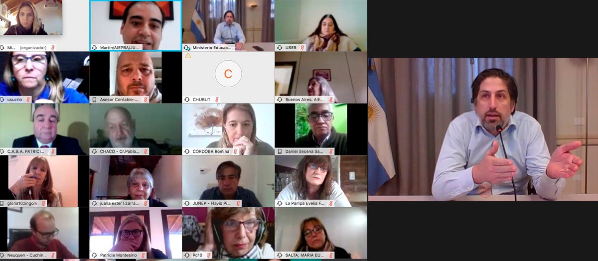 AIEPA_AIEPBA's tweet photo. #Hoy | Participamos junto a las las 15 pcias. de @JUNEPargentina en la reunión con el Ministro de Ed. Nacional @trottanico y la Dir. Nacional de Enseñanza Privada Gloria Zingoni tratando temas como los #ATP, el protocolo de regreso a #clases, y otras temáticas muy importantes. https://t.co/zrULg8QCQQ