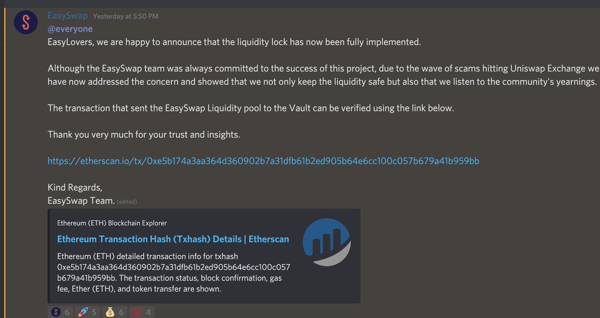binancebulll's tweet image. #easyswap $ESWA just has announced they have locked liquidity in their poll this is a fucking bullish news ( 1M TOTAL SUPPLY )

BUY AT UNISWAP app.uniswap.org/#/swap?inputCu…

etherscan.io/tx/0xe5b174a3a…

$BTC $ETH $VI $COTI $MRDN $MOON $ACED $DEXT $DGM $RVX $STA