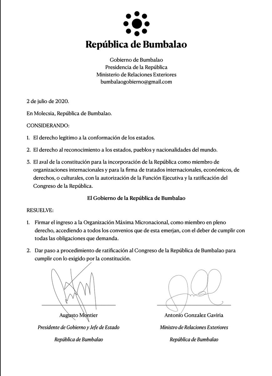 Aceptamos con entusiasmo la invitación por parte de @DeNogoria a formar parte de la <a href="/organizacionomm/">Organización Máxima Micronacional (OMM)</a>. Instamos al Congreso de la República a ratificar el Tratado.