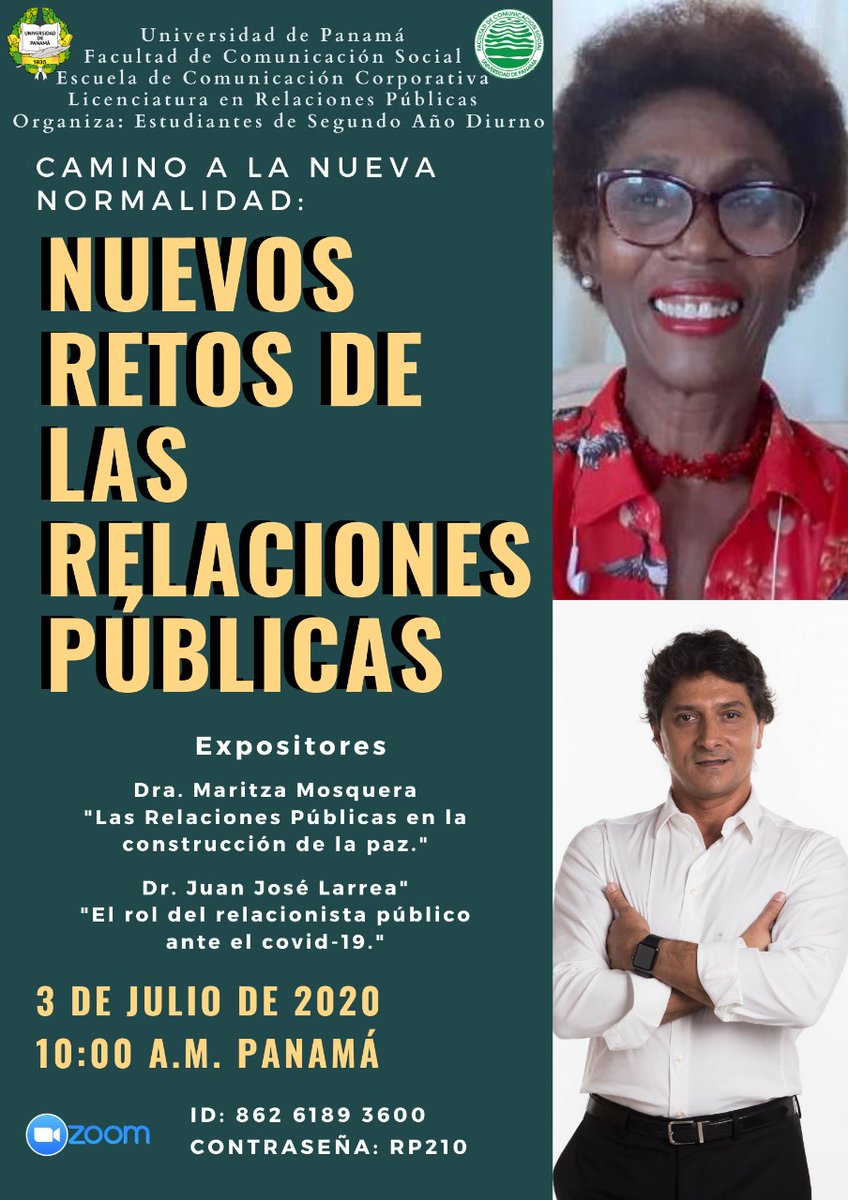 No se pierda esta conferencia, Camino a la nueva normalidad :, Nuevos Retos de las Relaciones Públicas. La Dra.. Maritza M. de. Sumich Presidenta de La Confiarp, Dr. Juan José Larrea Director Dircom