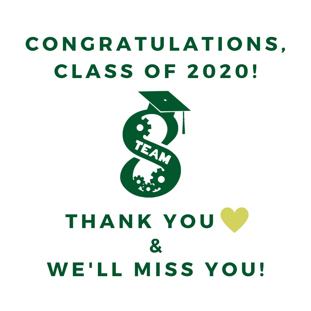 Thank you so much to our graduating seniors for all their contributions to our team throughout their time with us. Congratulations to the class of 2020, and you will always be Team8s! #firstalumni #frc8 #omgrobots #firstinspires